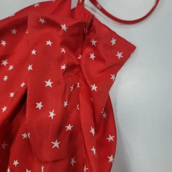 Zara Red Star Printed Satin Effect Bodysuit Sz XL - Picture 9 of 12